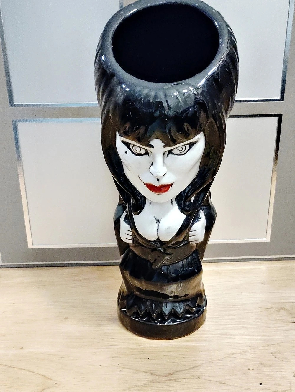 GeekTiki's Elvira Mistress of the Dark Ceramic Tiki Mug Black White Decor